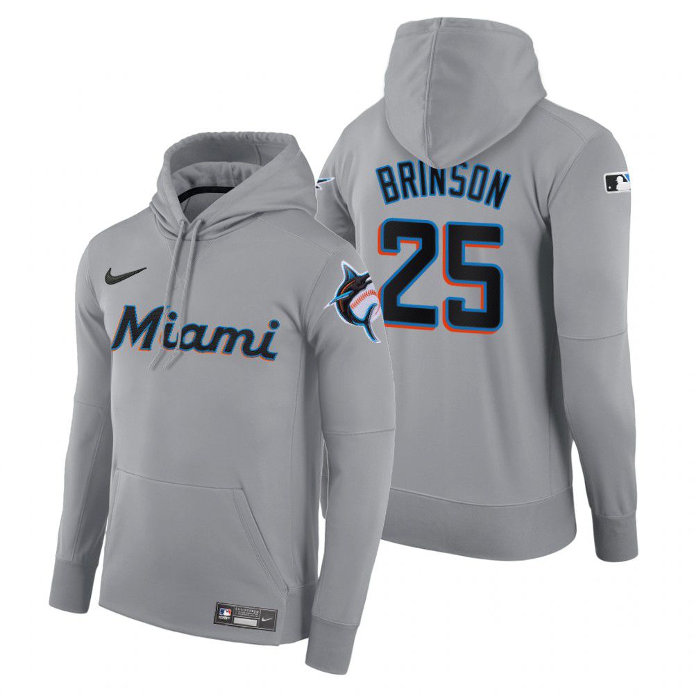 Cheap Men Miami Marlins 25 Brinson gray road hoodie 2021 MLB Nike Jerseys